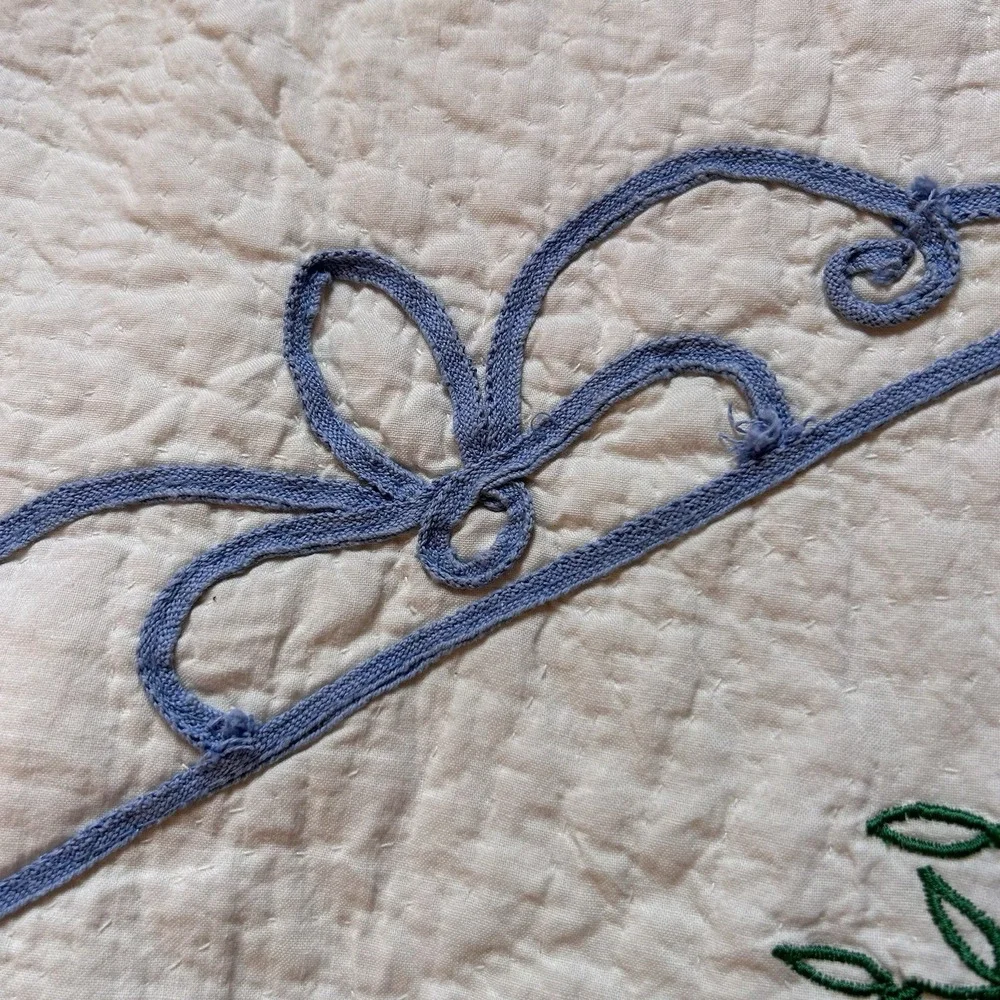 VTG Embroidered Quilted Floral Pillow Sham Case Oversized Patchwork Cottagecore